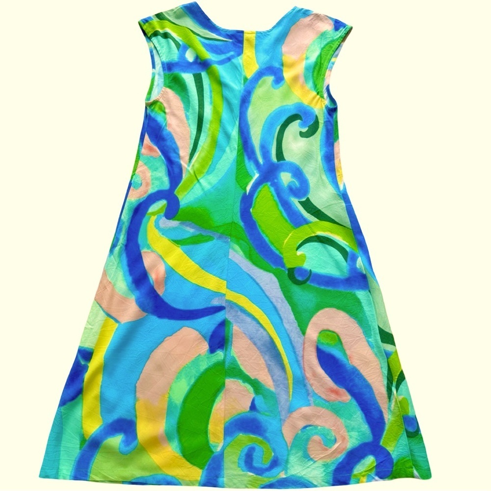 Jams World Velzly Land Abstract Print Shift Dress M Pullover V-Neck vacation - Picture 2 of 7